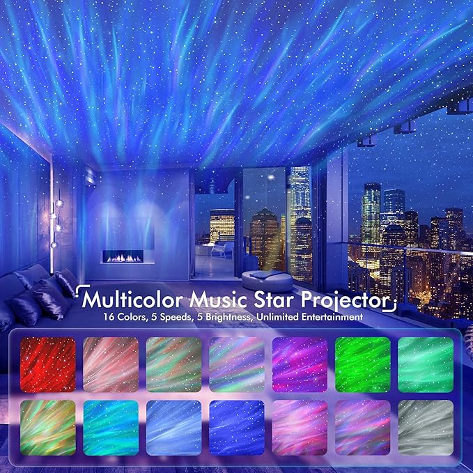 Rossetta Star Projector, LED Night Light Aurora Galaxy Projector with Bluetooth Speaker, White Noise, Timer and Remote for Room Decor, Gifts for Kids, Adults, Christmas, Birthday, Black
