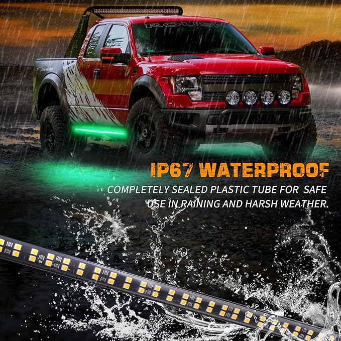 XRIDONSEN 2PCS 60 inch Green Running Board Lights Strip 720 LED Emergency Strobe Lights Flashing Warning Safety Caution Side Lights w/Waterproof Tube for Trucks Construction Vehicles SUV Jeep Car