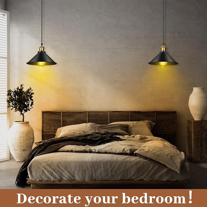 Retisee 12 Pcs Industrial Pendant Light Vintage Metal E26 Base Hanging Light Rustic Dome Pendant Lamp Fixture Farmhouse Kitchen Hanging Ceiling Lamp for Dining Room Bedroom Hallway Bar(Black)