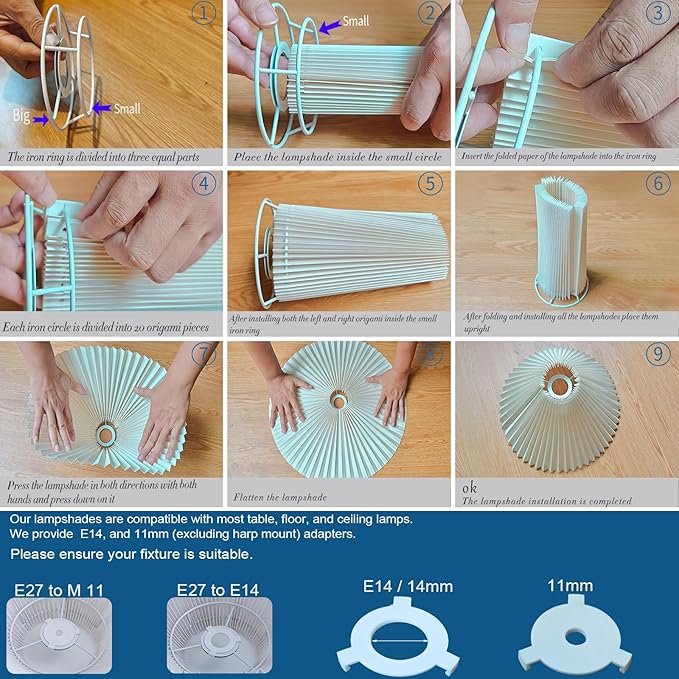 Pleated Lamp Shade for Table Lamp/Arched Floor Lamps Replacement Shade 5.9"Top X 16.5"Bottom X 11"High-Off White Linen