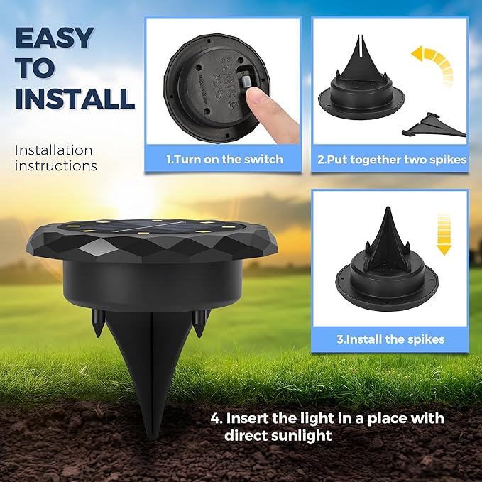 SOLPEX Mini Solar Ground Lights, 10 Pack Solar Lights Outdoor Waterproof, Landscape Lighting for Garden Pathway Driveway Walkway (Cool White)