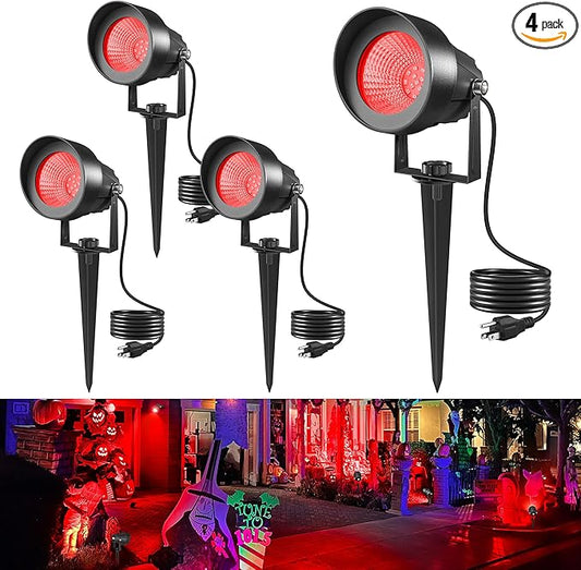 T-SUN Red Spotlight Outdoor, Waterproof LED Landscape Lighting with US Plug, Easy Install 270° Adjustable Outdoor Spot Lights for Garden Tree Yard Decor