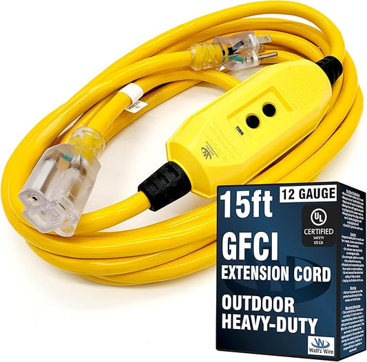 15 ft GFCI Extension Cord - Outdoor Extension Cord Waterproof - Heavy Duty Outdoor Extension Cords 15 ft - Watts Wire - 15' Grounded - GFI Cord - extensiones electricas