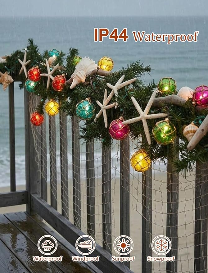 8.5 Ft Nautical Fishing Float String Lights, Beach Themed Buoy Lights Set of 10 LED Tiki Bar Lights Indoor Home Decor and Outdoor Patio Decorations-Multicolor