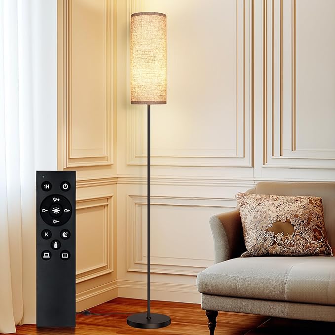 PARTPHONER Modern Floor Lamp with Remote Control - Stepless Dimmable LED Bulb, Adjustable Color Temperature & Brightness, Minimalist Tall Lamp for Living Room, Bedroom, Office, Beige
