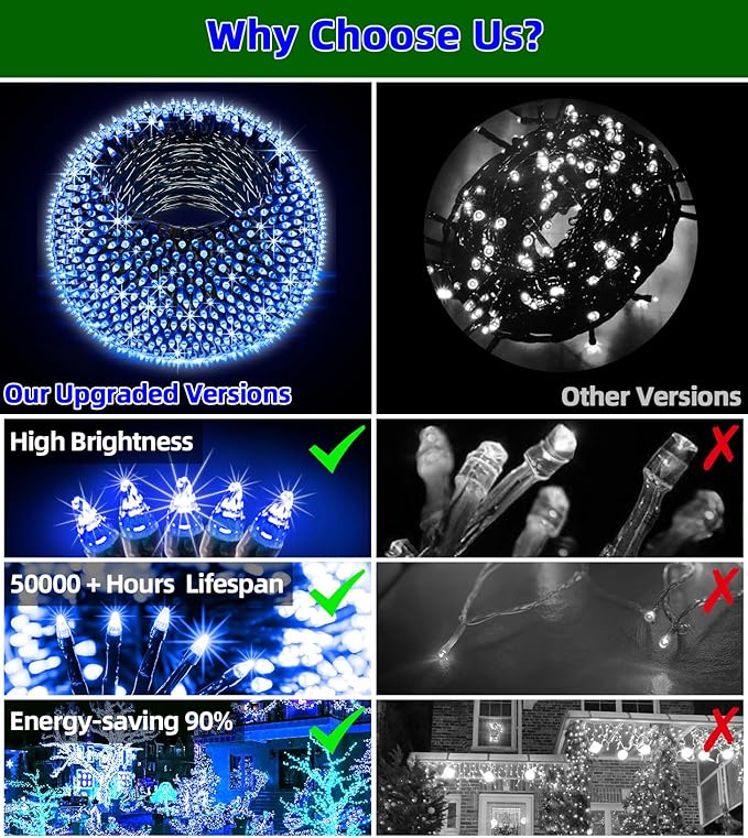 1500 LED 470FT Christmas Lights Outdoor,12 Lighting Modes Christmas String Lights with Timer, Dimmable BlueLED StringLightsWaterproof for Yard Tree Wedding Party Holiday Decor Blue