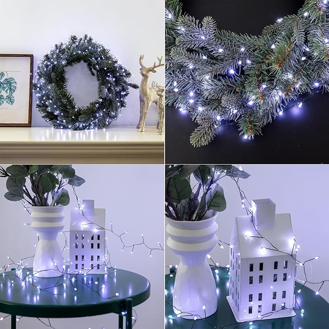 Firecracker Fairy Lights,50FT 500Leds Waterproof Twinkle Lights Plug in,8 Modes Remote String Light for Indoor Outdoor Christmas Wedding Birthday Patio Garden Decor,Green Wire,Cool White