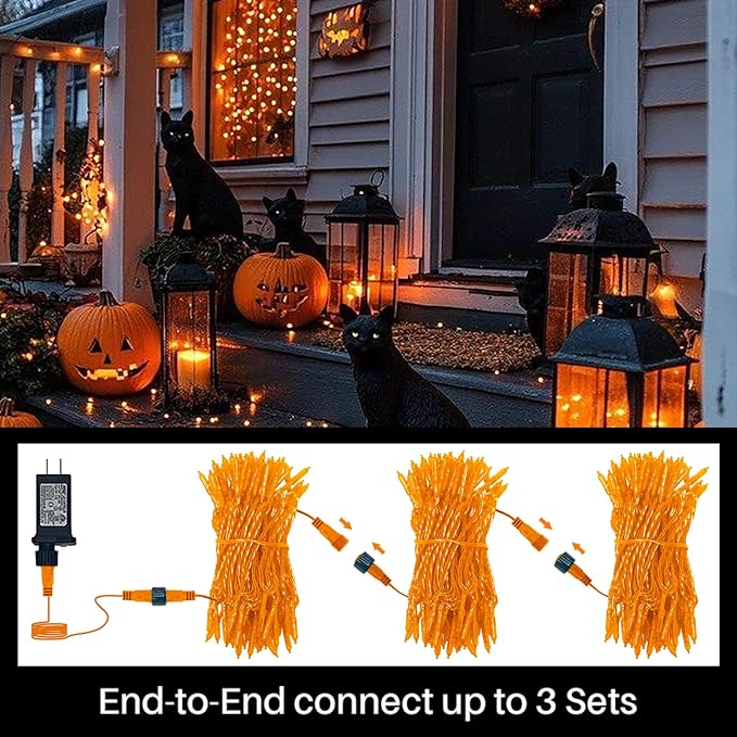 Orange Halloween String Lights Outdoor, Thanksgiving Mini Lights, 32.5FT 100 LED Waterproof Christmas Lights with 16 Lighting Modes for Garden Party Christmas Xmas Tree Lights Autumn Fall Decor
