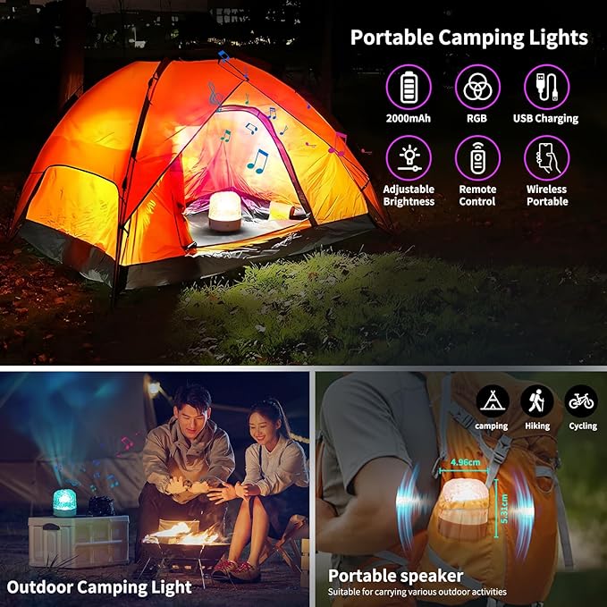 Luminorthe Cube Lamp, Ocean Wave Projector Light with Bluetooth Speaker, RGB Color Changing with Remote Control, Water Wave Light Projector Cordless for Kids, Room Decor, Bedroom, Party, Gift