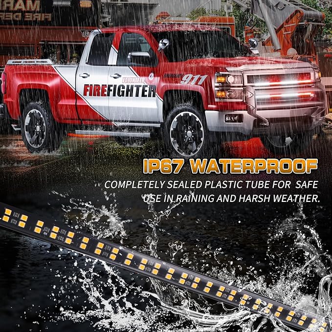 XRIDONSEN 2PCS 24 inch Truck Grill Emergency Lights Strip 288 LED Red White Grille Firefighter Lights Strobe Flashing Warning Safety Waterproof First Responder Lights for Vehicles Fire Trucks Pickup