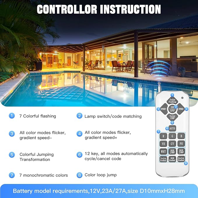 JTT Pool Lights for Inground Pool-LED Pool Light Bulb for Above Ground Swimming Pool-35W(600W Eq.) 6500K 120V Spa Light Bulb E26 Base, Multi-Color & Adjustable with Remote Control - 2Pack