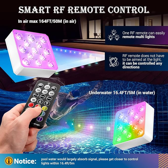 LOFTEK Submersible LED Lights with Remote Control, Rechargeable, RGB Color Change, Waterproof Light for Pool, Vase Base, Spa, Aquarium, Pond, Hot Tub, Decoration, Party (1 Pack)