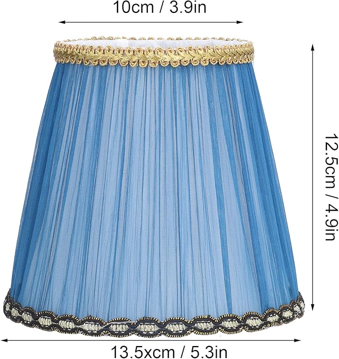 3Pcs Small Lamp Shade, Clip on Pleated Barrel Lampshade with Gold Trim Fabric Lampshade for Table Chandeliers Wall Floor Lamp, 3.9" Top x 5.3" Bottom x 4.9" Height (Blue)