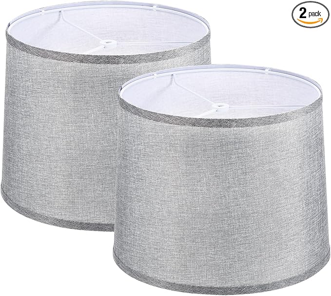 PATIKIL Lamp shades for Table Lamps Set of 2, 11.4" Top x 12.6" Bottom x 9.8" High Drum Lamp shades for Floor Lamps Medium Linen Lampshade Easy Assembly for Lamp Replacement, Gray