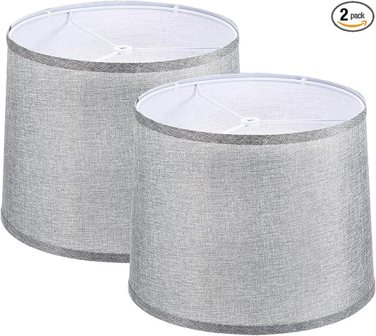 PATIKIL Lamp shades for Table Lamps Set of 2, 11.4" Top x 12.6" Bottom x 9.8" High Drum Lamp shades for Floor Lamps Medium Linen Lampshade Easy Assembly for Lamp Replacement, Gray