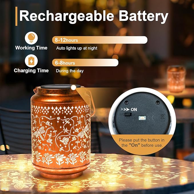 Solar Lanterns Outdoor Dragonfly Metal Waterproof Garden Decor Christmas Birthday Gifts for Women Mom Grandma Decorative LED Hanging Solar Lights Outside for Yard, Patio,Backyard,Landscape