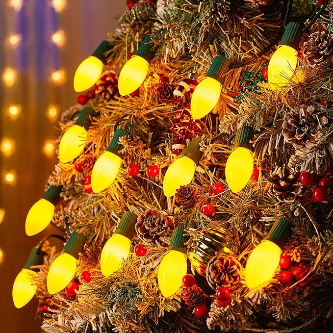 Brightown 25 Pack C9 Replacement Bulbs, Christmas C9 Incandescent Bulbs for Christmas String Lights, Christma Tree, Indoor Outdoor Holiday Decor, E17 Intermediate Base, 7 Watts, Yellow