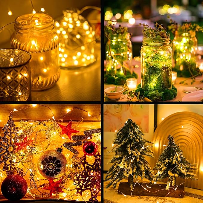 LED Fairy Lights Battery Operated 2Pack, Warm White String Lights 16FT 50LED Silver Wire String Light Indoor Outdoor Waterproof Cuttable Starry Fairy Light for Bedroom Easter Halloween Christmas Decor