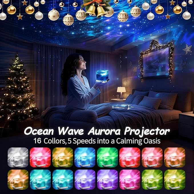 LETOUR Ocean Wave Projector Light for Kids,16 Colors & 30 Modes Night Light Projector,Relaxing Light for Bedtime, Kids Bedrooms & Nursery,Cool Ocean Wave Lamp,Gift for Toddlers and Children