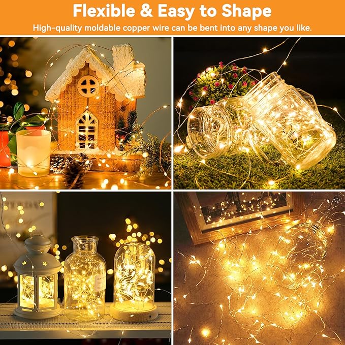 Solar String Lights Outdoor Waterproof 6 Pack Total 198ft 600LED 8 Modes Twinkle Lights Solar Fairy Lights for Patio, Garden Yard Party Tree Christmas Halloween Decoration, Warm White