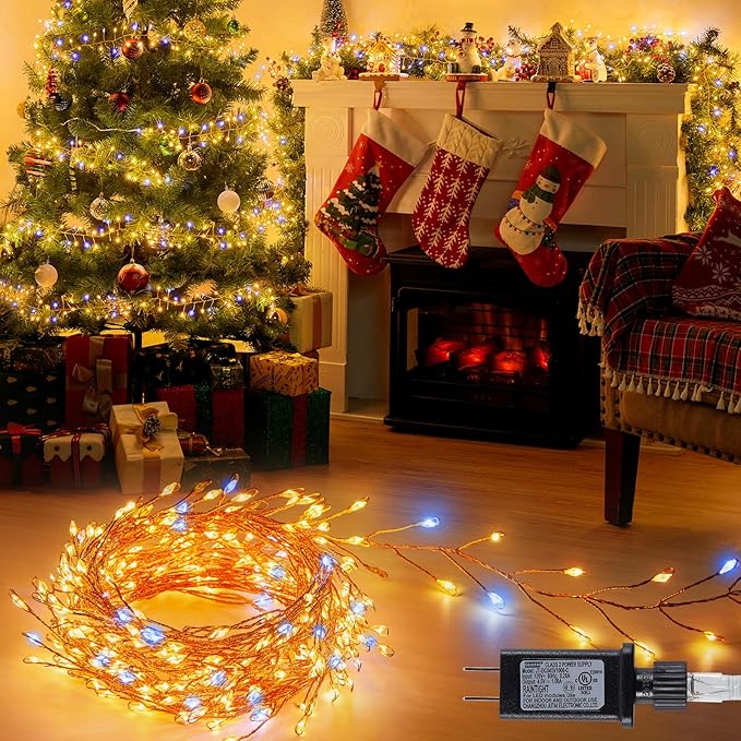 Fairy Lights Plug in, 200LED Twinkle Lights - Firecracker String Lights, Christmas Tree Lights Waterproof for Bedroom, Garden, Patio, DIY Wreath, Indoor Outdoor Decor