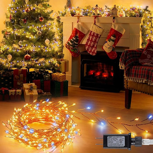 Fairy Lights Plug in, 200LED Twinkle Lights - Firecracker String Lights, Christmas Tree Lights Waterproof for Bedroom, Garden, Patio, DIY Wreath, Indoor Outdoor Decor