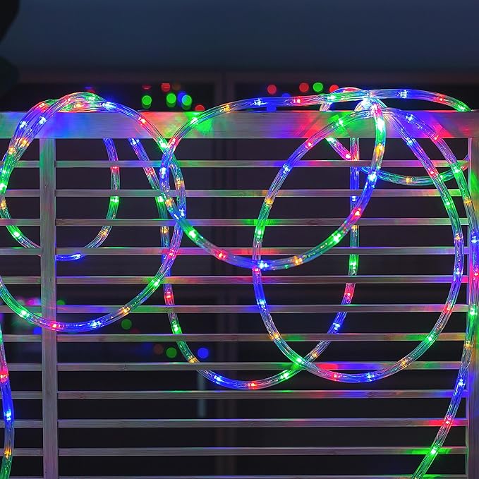 Waterproof LED Rope Lights, Connectable & Flexible with 8 Modes, Outdoor Lighting for Deck, Garden, Pool, Patio & Christmas Decor (Multicolor, 50ft)