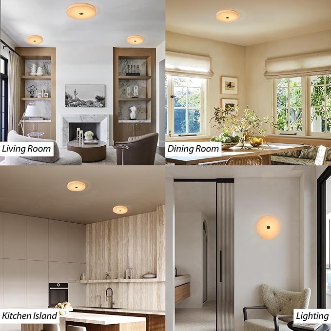 Alabaster Ceiling Light,11.8in Spanish Natural Marble Round Alabaster Flush Mount,Modern 2700K LED Kitchen Ceiling Lights Hardwired for Bedroom,Foyer,Bathroom,Entryway,Living Room