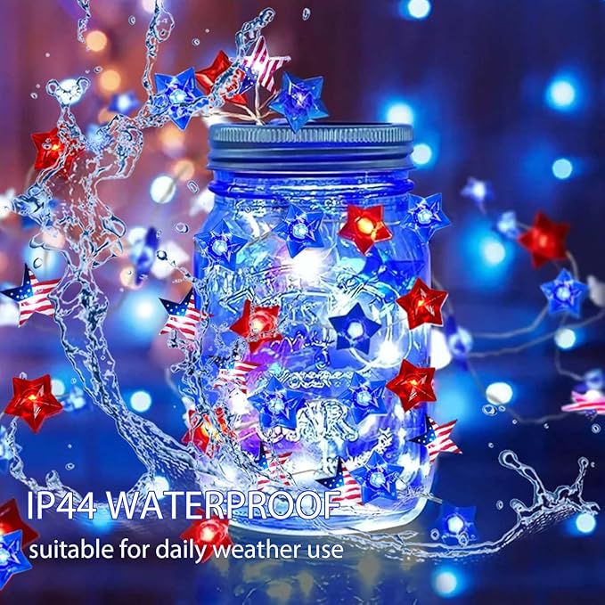 ITICdecor 4th of July Decoration 30 LED Star String Lights Battery Operated with Timer Patriotic Star Fairy Lights for Independence Day President Day Memorial Day Indoor Outdoor Décor