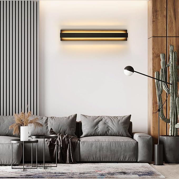 LamQee 31.5 Inch Long Outdoor Wall Lights Modern Exterior Lighting Fixtures, 3000K 24W LED Linear Outdoor Wall Sconce, Contemporary Matte Black Outside Wall Mount Lights for House Garage Porch Patio