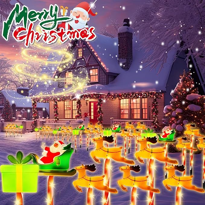 Christmas Pathway Lights Outdoor, 6pcs Candy Cane Reindeer Lights with 8 Modes, Outdoor Christmas Decorations Light, LED Santa Claus Gifts Light for Yard Path Garden Decor (Brown - Reindeer)