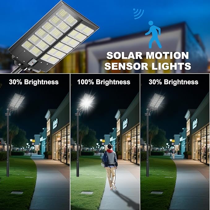 Solar Street Lights Outdoor Waterproof 9000W - LED Solar Powered Street Light Dusk to Dawn with Mention Sensor, Heavy Duty Large Outdoor Solar Lights for Parking Lot/Garden/Yard/Pathway Lighting