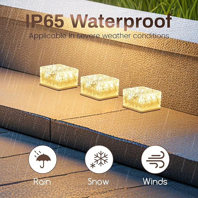 Wokyo Solar Lights Outdoor Waterproof LED Ice Rock Cube Lights Brick Lights Pavers Light 4 Packs for Patio Pool, Garden, Pathway, Decorative Christmas Festives 2.8x2.8 inch (Small - Cold White)