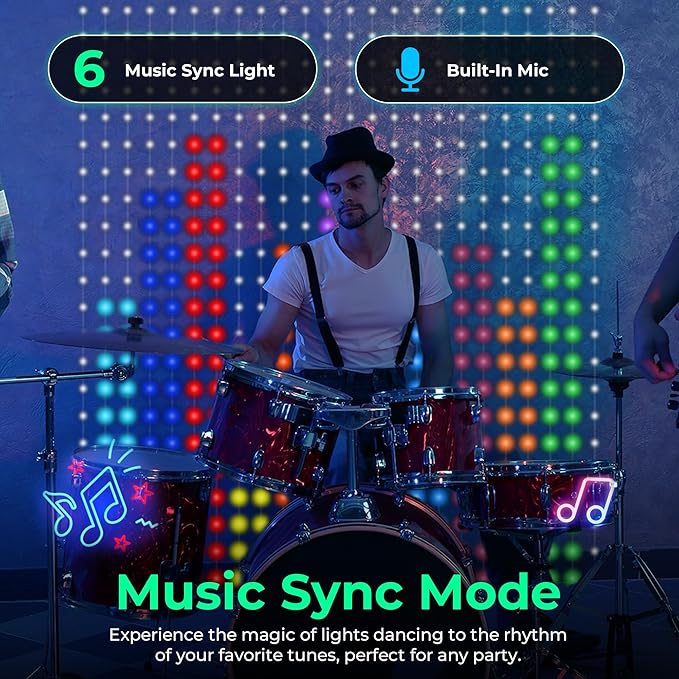 Brewish 400 LED Curtain Fairy Lights | 7.2 x 7.2 Feet Programmable DIY Christmas String Light | Color Changing Music Sync Text, Cartoon Display Options | Remote & App Controlled | IP65 Waterproof