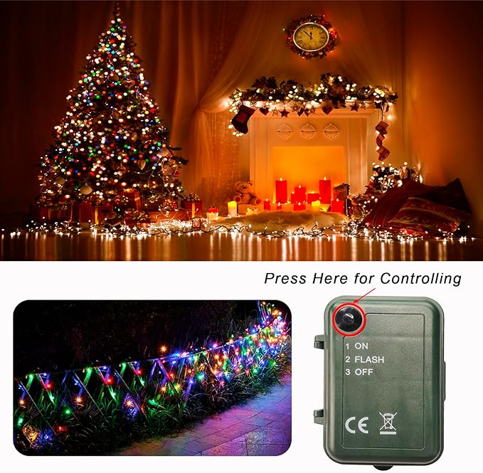 Colorful String Lights Battery Powered, 2 Pack Total 66.6 FT 200 LED Christmas String Lights Indoor Outdoor Decoration, Twinkle Fairy Light for Classroom Dorm Bedroom Xmas Tree Party Decor