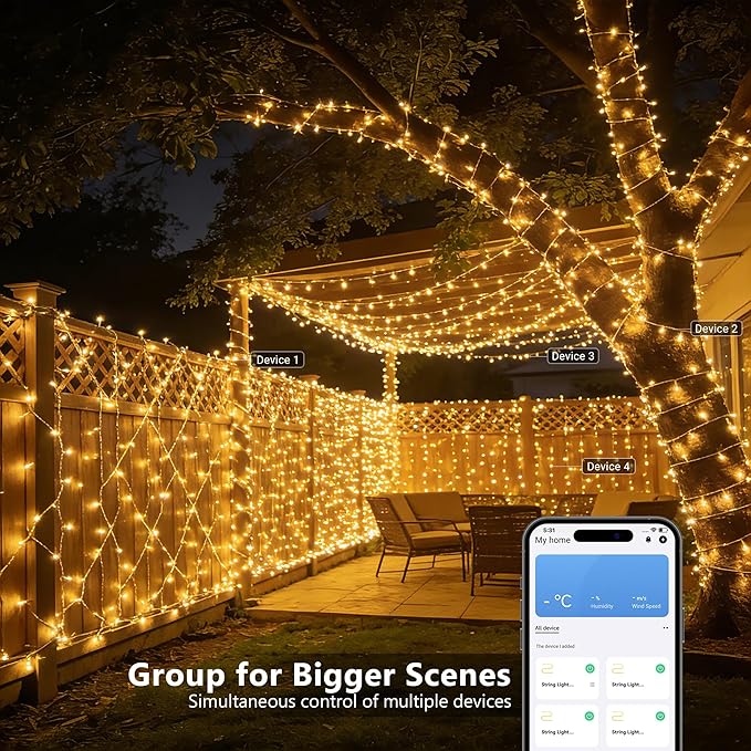 Brizled Smart Christmas Lights, 65.61ft 200 LED String Lights with APP & Voice Control, Dimmable WiFi Warm White Fairy Light Music Sync Xmas Tree Light Clear Wire for Home Christmas Tree Party Decor