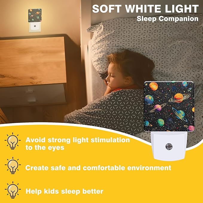 Galaxy Space Universe Night Light Colorful Planets Night Lights Plug into Wall Smart Dusk to Dawn Sensor 0.5W Energy Efficient Led Lamp for Men Women Bedroom Bathroom Hallway Stairway Decor