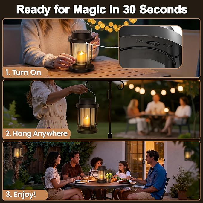 Solar Lanterns Outdoor Waterproof - Realistic Flickering Flameless Candle for Outdoor & Indoor Hanging Lights, Garden/Patio/Trees/Lawn Decor 4 Pack
