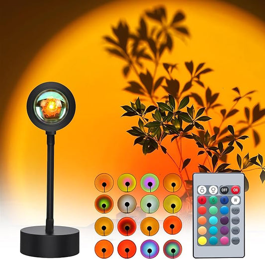Sunset Lamp Projector, Sunset Light with 16 Colors Changing Projector LED Lights Floor Lamp Room Decor Night Light for Party Bedroom Decor, 360 Degree Rotating Rainbow Sunlight Lamp