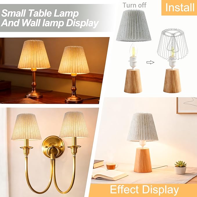 Small pleated lampshade chandelier shades set of 6. Lampshade for Wall Lamp.chandelier shades.small table lamps.For Cutting Edge bulbs.light bulb shade.chandelier light covers.4" X 5" X 6"