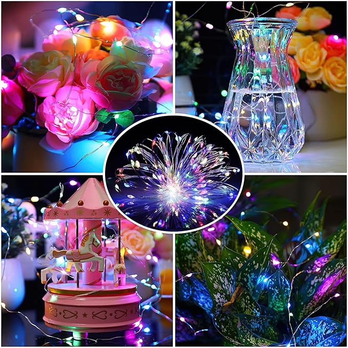 ZGWJ 50 Pack Fairy Lights Battery Operated, 7ft 20 Mini LED Fairy String Lights Silver Wire 3 Modes for DIY, Parties, Wedding, Bedroom, Halloween Christmas Decoration Multicolor