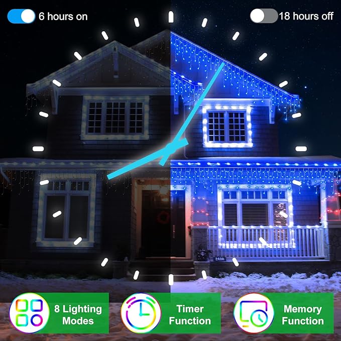 648 LED 66FT Christmas Lights 144 Drops, Outdoor Hanging lights with 8 Modes & Timer, Plug in Curtain String Lights Outdoor Waterproof for Holiday Wedding Party Home Garden Tree Outside Decor (Blue)