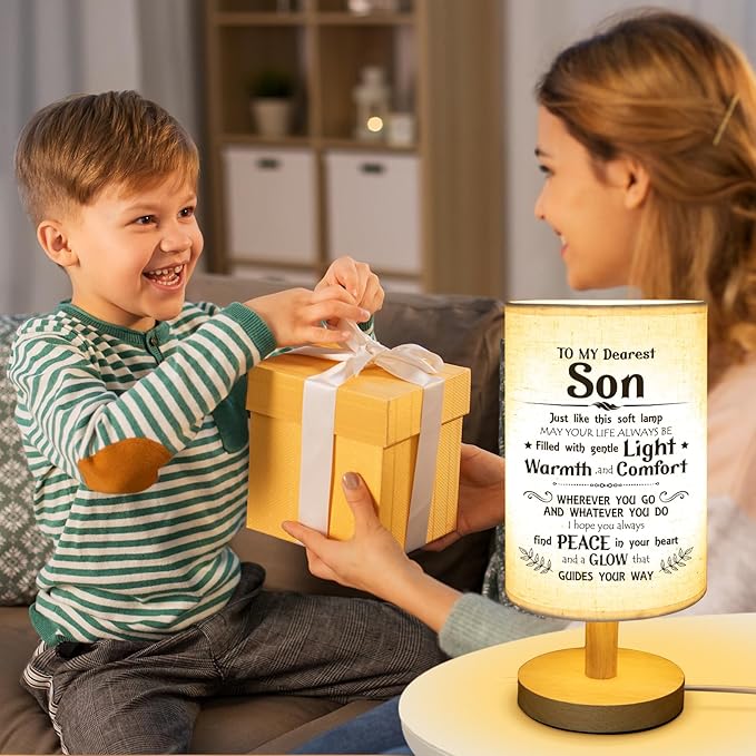 Gifts for Son from Mom Dad, Son Birthday Gifts Fabric Lamp,Birthday Gifts for Son Table Lamp with Wooden Stand Unique Son Gifts