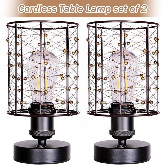 Cordless Rechargeable Outdoor Table Lamps, Battery Operated Table Lamp with Stepless Dimmable Table Lights, Outdoor Lamps for Patio, Living Room, Bedroom, Indoor- Set of 2