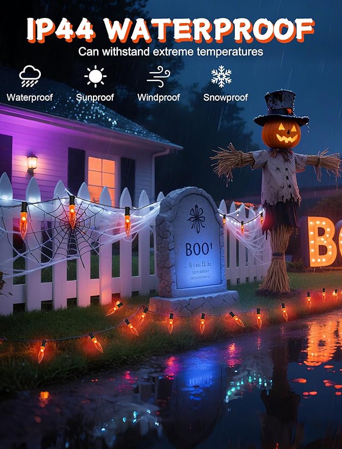 Orange Flickering Flame Light Bulbs with E12 Base, 12 Pack C18 Halloween Light 1W, Candelabra Night Light Bulbs for Halloween String Light,Electric Window Candle Light,Halloween Chandelier