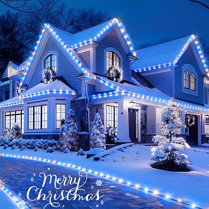 Brightown C9 Christmas Lights Outdoor 2 Pack - Total 162 FT 200 LED C9 String Lights, with Timing & Memory, 8 Modes, Connectable, Waterproof - for Indoor Outside Tree Home Yard Decoration, Blue&White