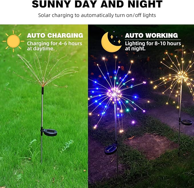 YOTOZU 4 PCS Solar Firework Light, Outdoor Solar Garden Decorative Lights 120 LED Powered 40 Copper Wires String DIY Landscape Light for Walkway Pathway Backyard Decoration Parties Perfect Gifts(blue)