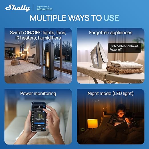 Shelly Smart Plug UL, WiFi, Bluetooth, Zigbee, Matter Outlet with Power Metering, Works with HomeKit, Google Home, Alexa, Home Assistant, Smart Socket, Easy Setup, Remote Control, Plug US Gen4 Black