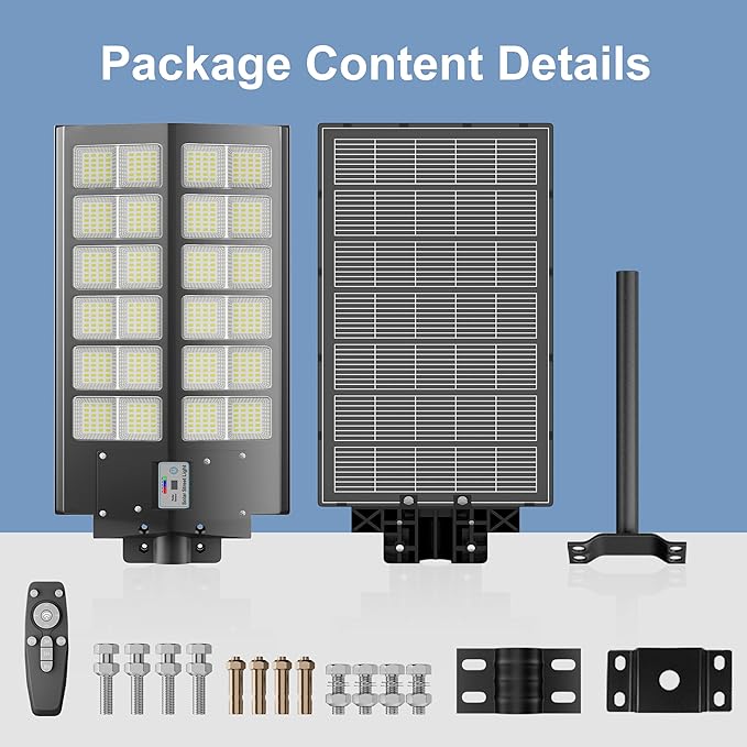 9000W Solar Street Light，Solar Street Lights Outdoor 120000LM, Commercial Parking Lot Light 7000K,Flood Outdoor Lights IP66 Waterproof with Motion Sensor, 3-Year Warranty
