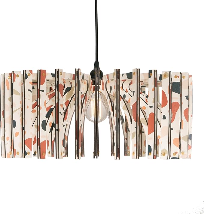 DEZAART Terraco White Fat Umbrella | Wood Pendant Light| Pattern Light Fixture | Mid Century Modern | Handmade Lamp | Ceiling Lamp | Chandelier Lighting